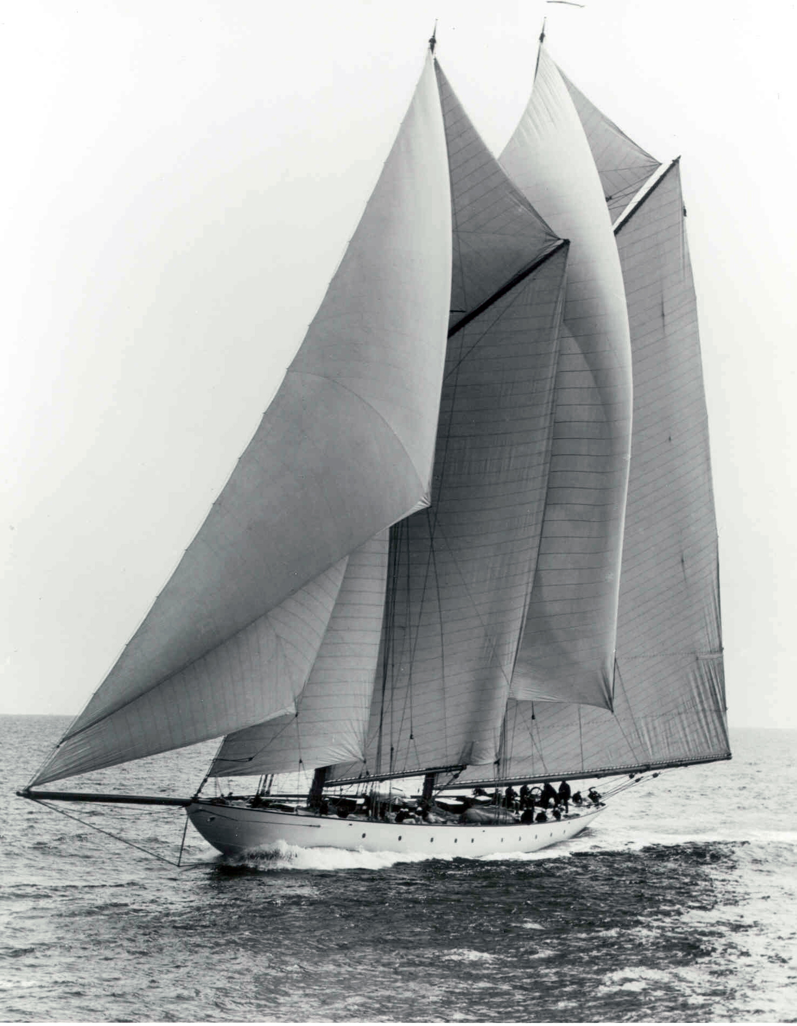 historic, black and white photo of INGOMAR under sail