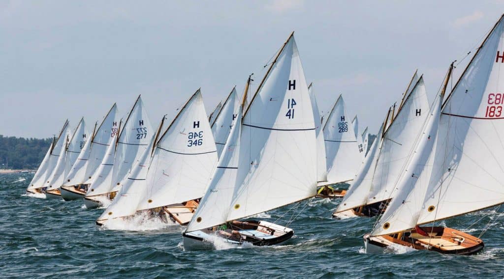 Starting a race during the 2015 H Class Championship at the Beverly Yacht Club Photo by Hew Russell