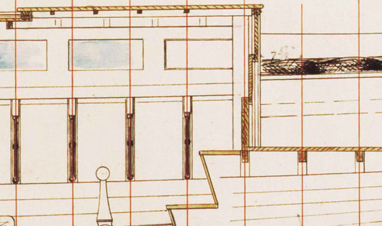 Closeup of CLARA's sliding dropboards from line drawing