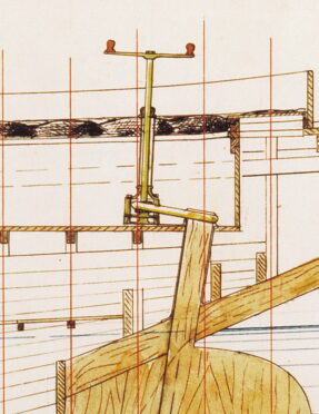 Closeup of CLARA's steering setup from line drawing.