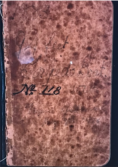 The cover of a brown old book with 