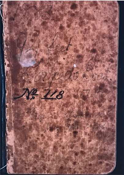 The cover of a brown old book with 