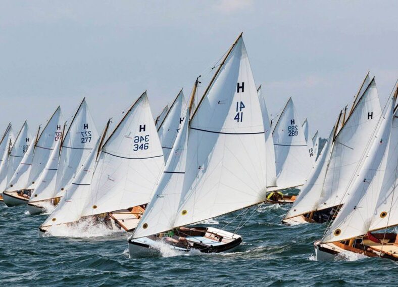 Starting a race during the 2015 H Class Championship at the Beverly Yacht Club Photo by Hew Russell