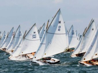 Starting a race during the 2015 H Class Championship at the Beverly Yacht Club Photo by Hew Russell